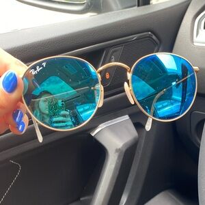 Rayban blue round sunglasses polarized w/ gold frame